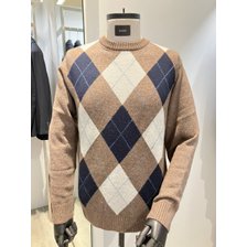 바쏘&바쏘옴므]2024 FW 라운드 아가일패턴 혼방 니트 모카