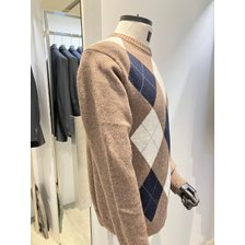 바쏘&바쏘옴므]2024 FW 라운드 아가일패턴 혼방 니트 모카_추가이미지