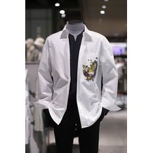 BON 화이트 멜라키 3D아트웍 오버핏 셔츠형 재킷 BN2SBA372