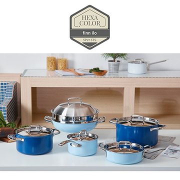 [finn ilo] 핀일로 헥사칼라스텐 통5중28cm 파티웍+스텐뚜껑+찜기(6color)