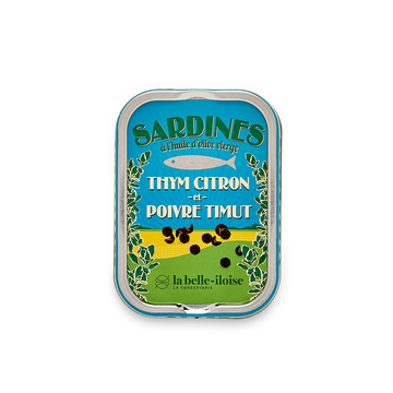 버진 올리브오일, 레몬 타임, 티무트 후추로 절인정어리