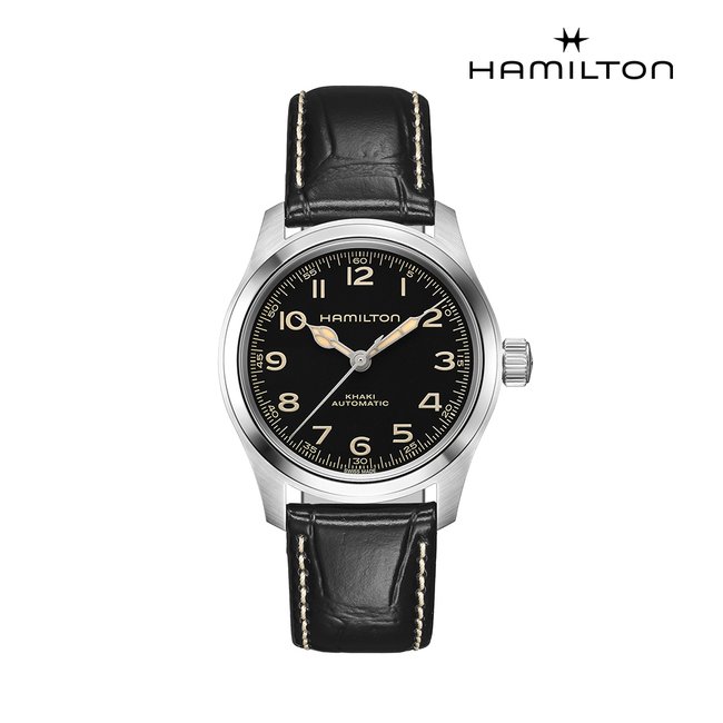 [공식] 해밀턴 H70405730 카키 필드 38mm 블랙 가죽 남성 시계