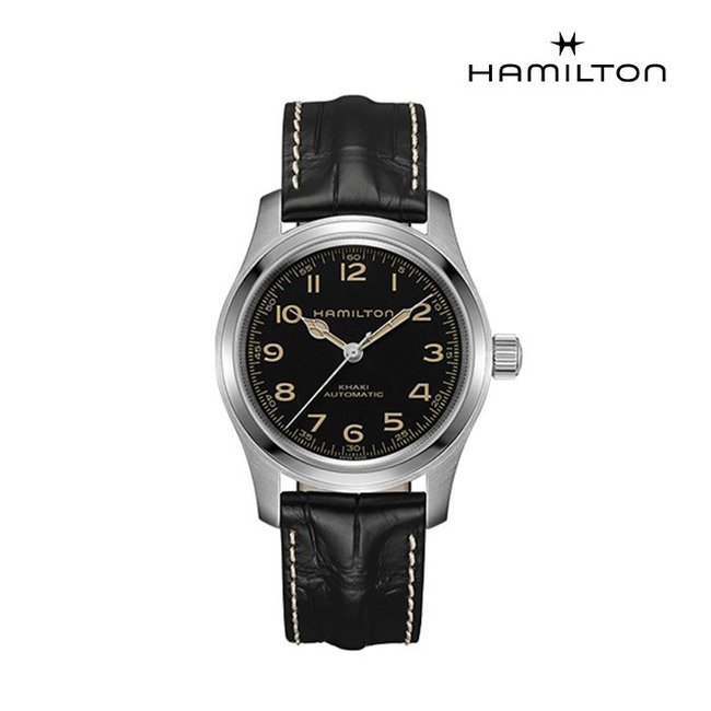 [공식]해밀턴 H70605731 카키 필드 머피 오토 42mm 블랙 가죽 남성 시계 (인터스텔라 머피 워치)