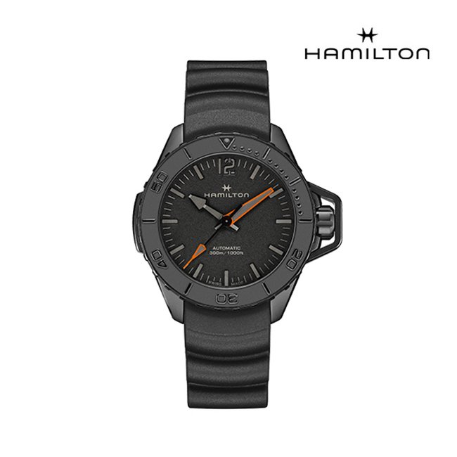 [공식]해밀턴 H77845330 카키 네이비 프로그맨 오토 46MM 블랙 러버 남성 시계