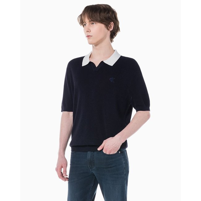 [남]로고 오픈 카라 폴로 반팔 스웨터(J326329-LFU)