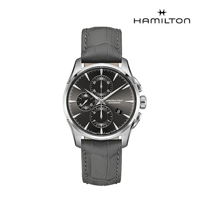[공식] 해밀턴 H32586881 재즈마스터 오토 크로노 42mm 앤트러사이트 다이얼 그레이 소가죽 남성 시계