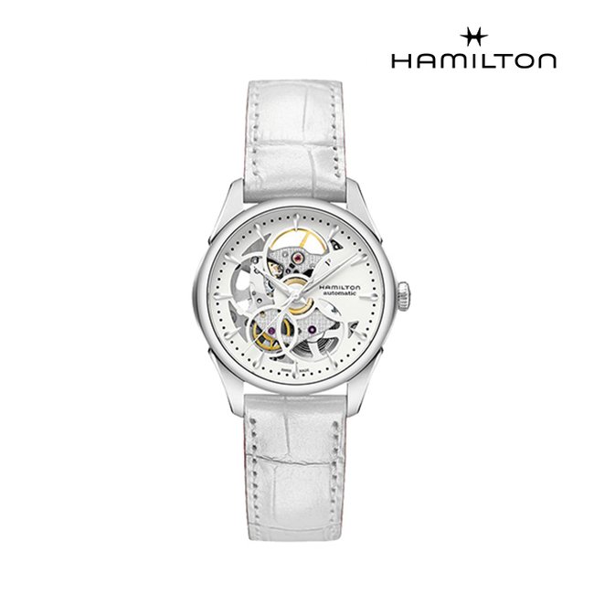 [공식] 해밀턴 H32405811 재즈마스터 스켈레톤 레이디 오토 36mm 화이트 가죽 여성 시계