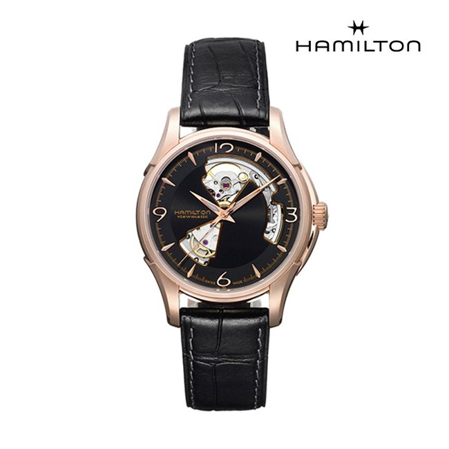 [공식] 해밀턴 H32575735 재즈마스터 오픈하트 오토 40mm 블랙 가죽 남성 시계