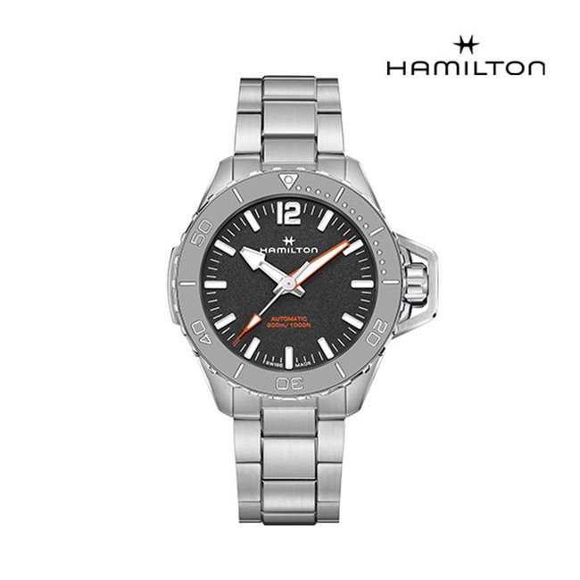 [공식]해밀턴 H77815130 카키 네이비 프로그맨 오토 46MM 블랙 스틸 남성 시계