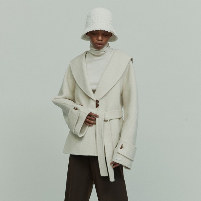 ANGORA ALPACA BLEND SHAWL COLLAR COAT CREAM