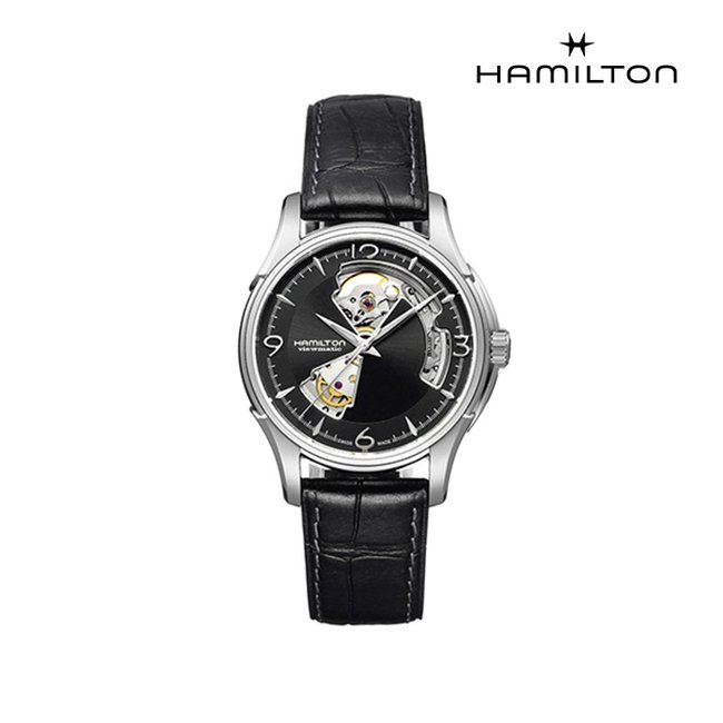 [공식] 해밀턴 H32565735 재즈마스터 오픈하트 40mm 블랙 가죽 남성 시계