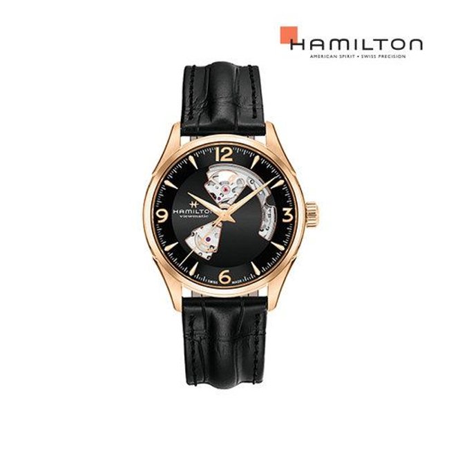 [공식] 해밀턴 H32735731 재즈마스터 오픈하트 오토 42mm 블랙 가죽 남성 시계