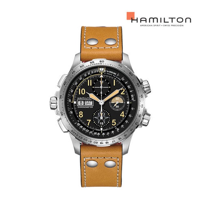[공식][리미티드]해밀턴 H77796535 카키 엑스윈드 오토 크로노 45mm 브라운 가죽 남성 시계
