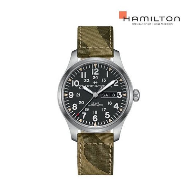 [공식]해밀턴 H70535031 카키 필드 데이 데이트 오토 42mm 블랙 다이얼 남성 시계